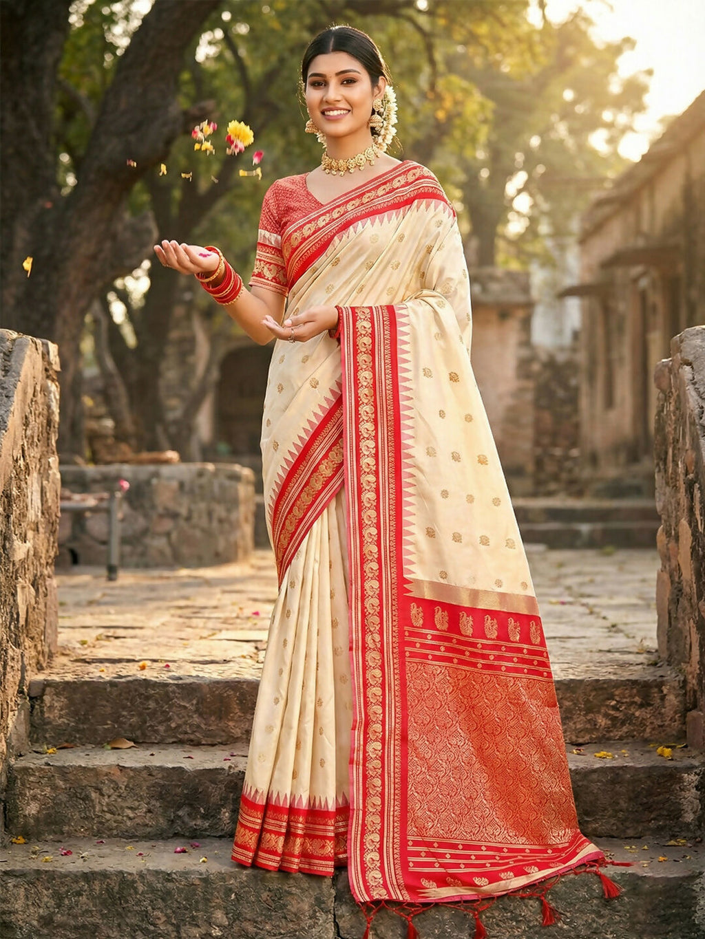 Shree Shyam Fashion Cream Soft Silk Saree