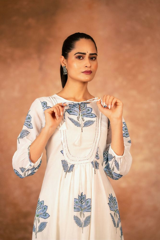 Joban Fashion Blue Floral Hand Block Printed Cotton Kurta Pant Set