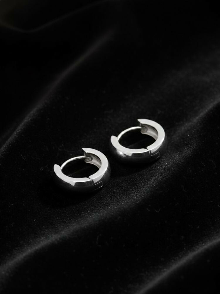 NVR Men's Silver Plated Hoop Earrings