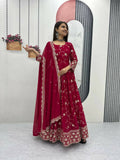 Teeya Creation Womens New Heavy Fox Georgette Fabric With Heavy Embroidery Work Red Kurta Set