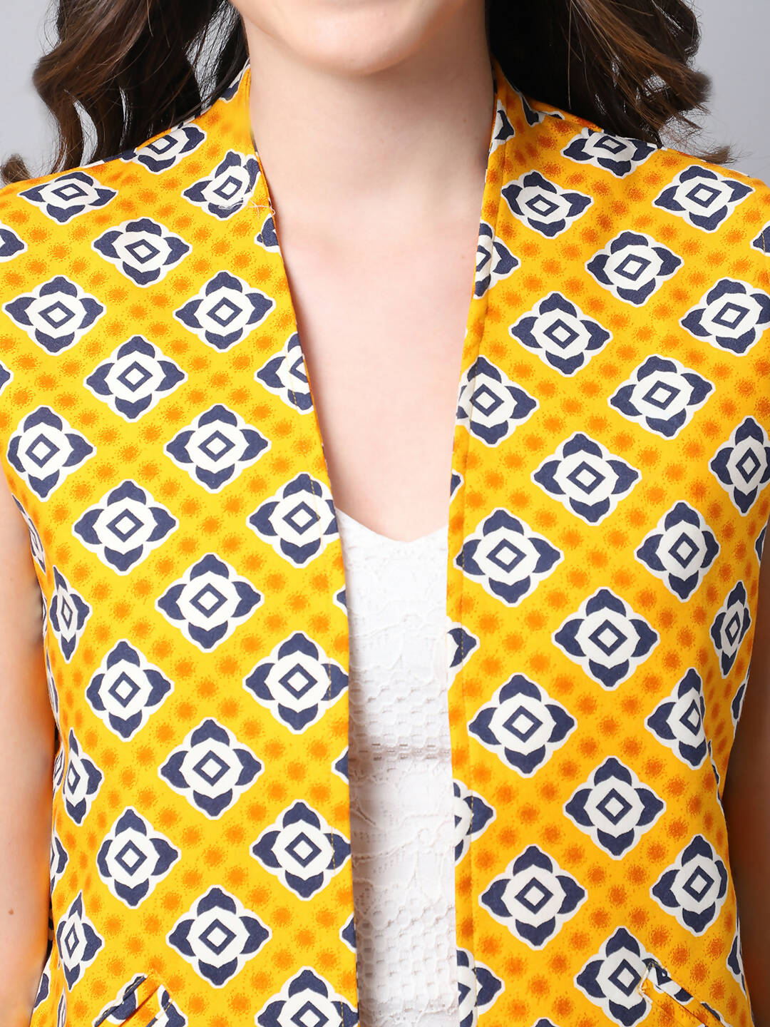 Even Apparels Yellow 100% Viscose Rayon Open Front Gillet