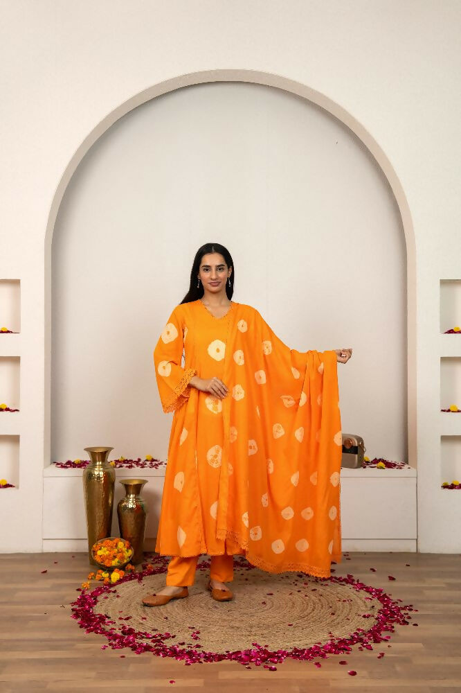 Joban Fashion Orange Tie & Dye Cotton Suit Set
