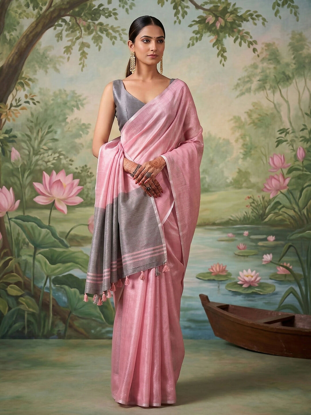 Shree Shyam Fashion Light Pink Tissue Silk Saree