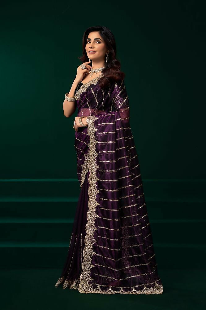 Joban Fashion Wine Net Party Wear Sarees