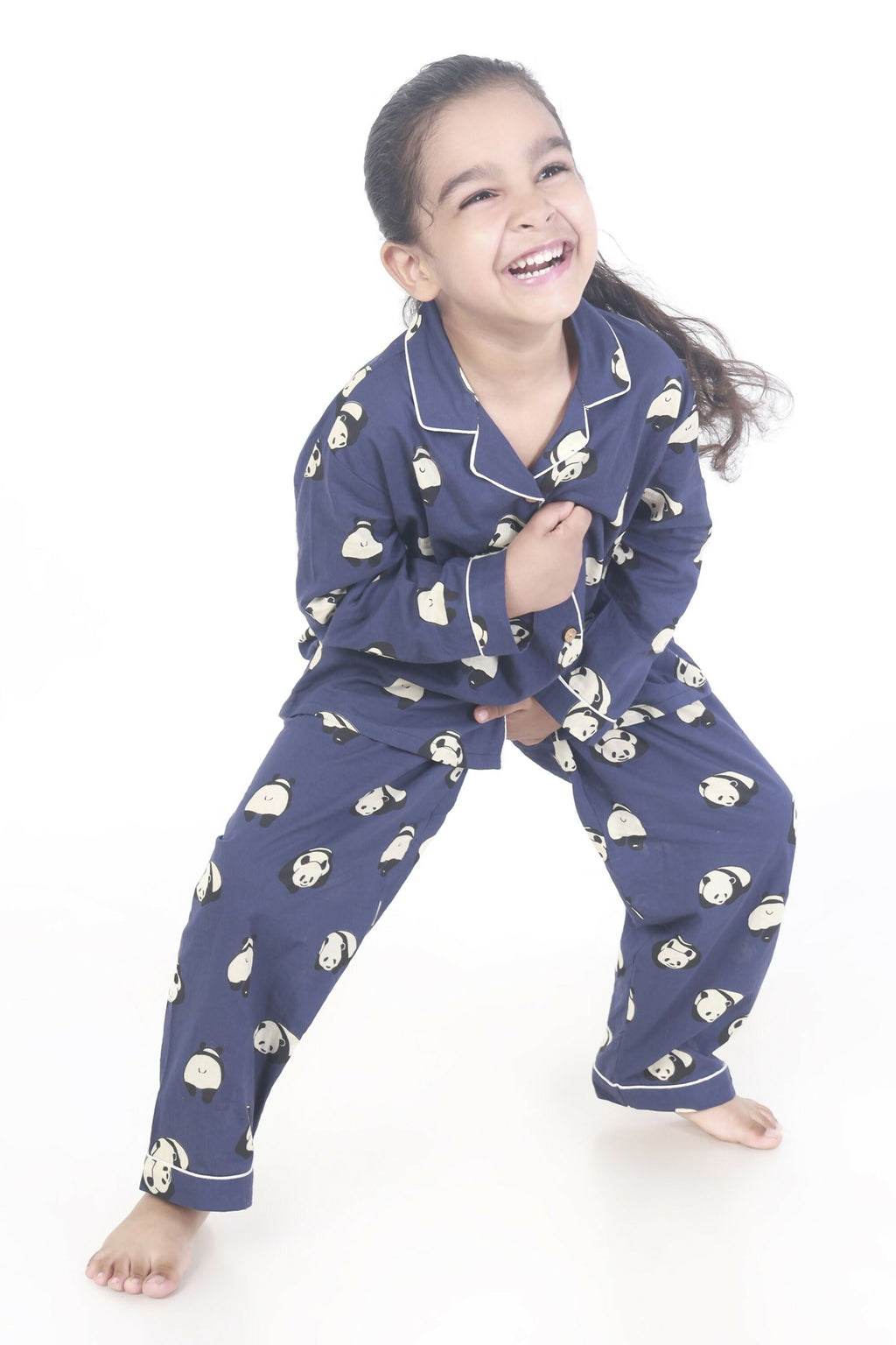 Breathables Kids Cotton Night Suit – Blue Panda Print Shirt & Pyjama Co-Ord Set For Boys & Girls
