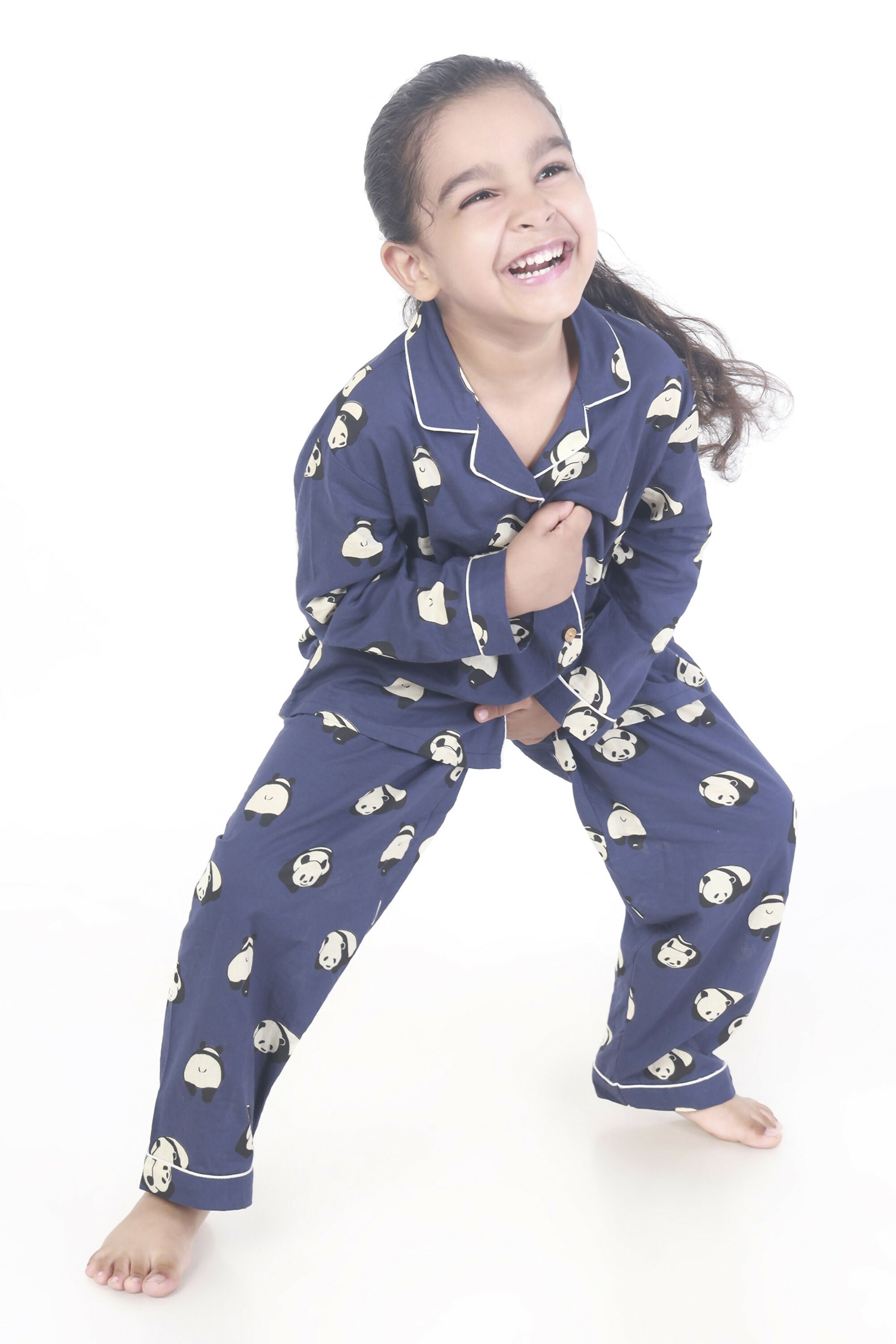 Breathables Kids Cotton Night Suit – Blue Panda Print Shirt & Pyjama Co-Ord Set For Boys & Girls