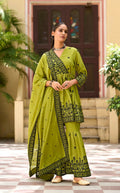 Anaita Mehendi Chinon Readymade Sharara Suit with Embroidery Work
