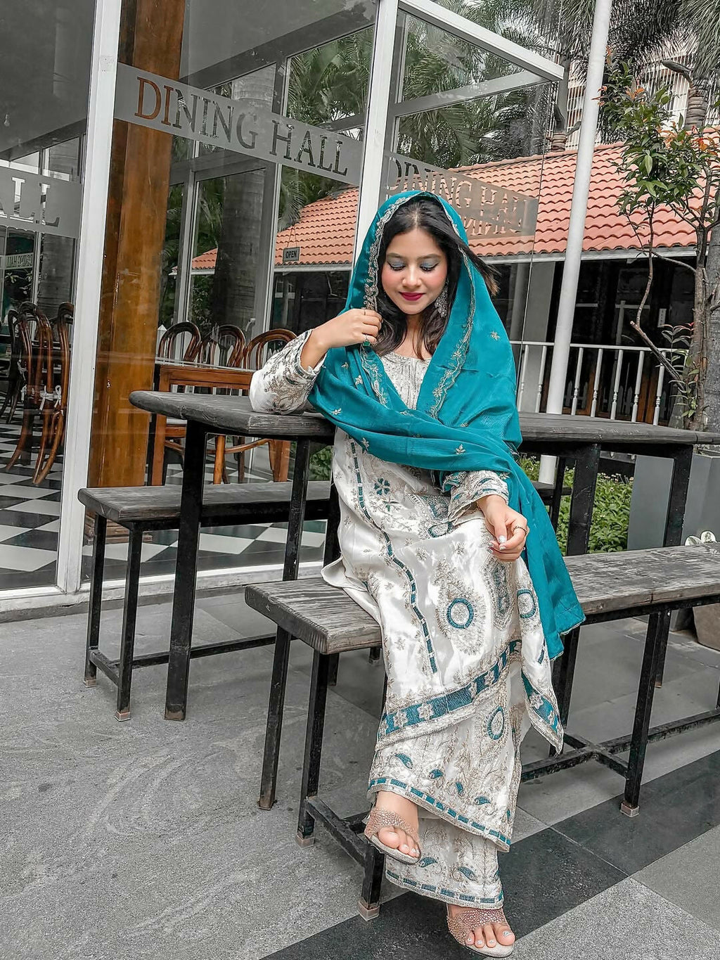 Teeya Creation White Color Chinon Silk Party Wear Trending Palazzo Set