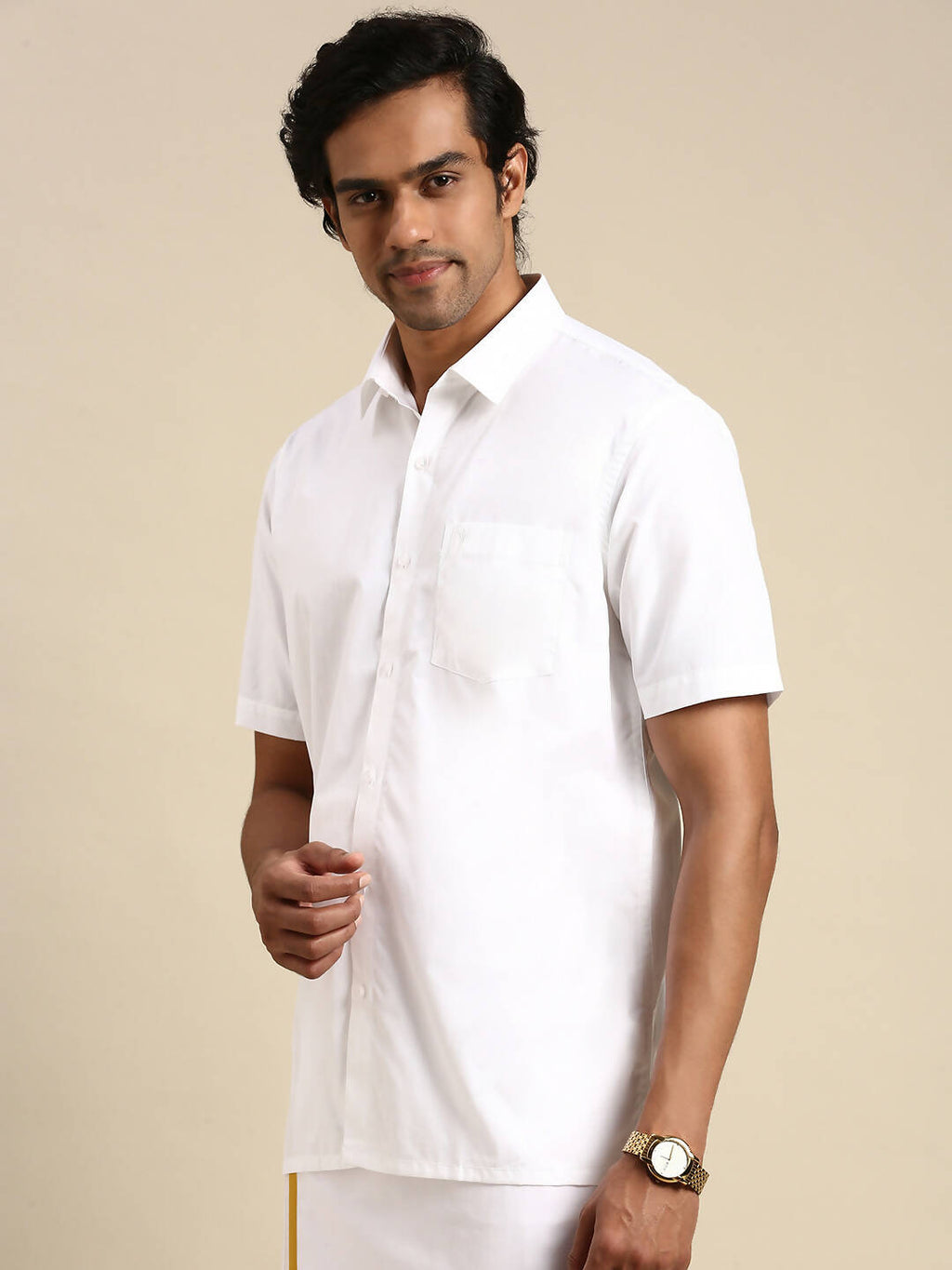 Ramraj Cotton Mens Half Sleeve Formal 100 % Cotton White Shirt