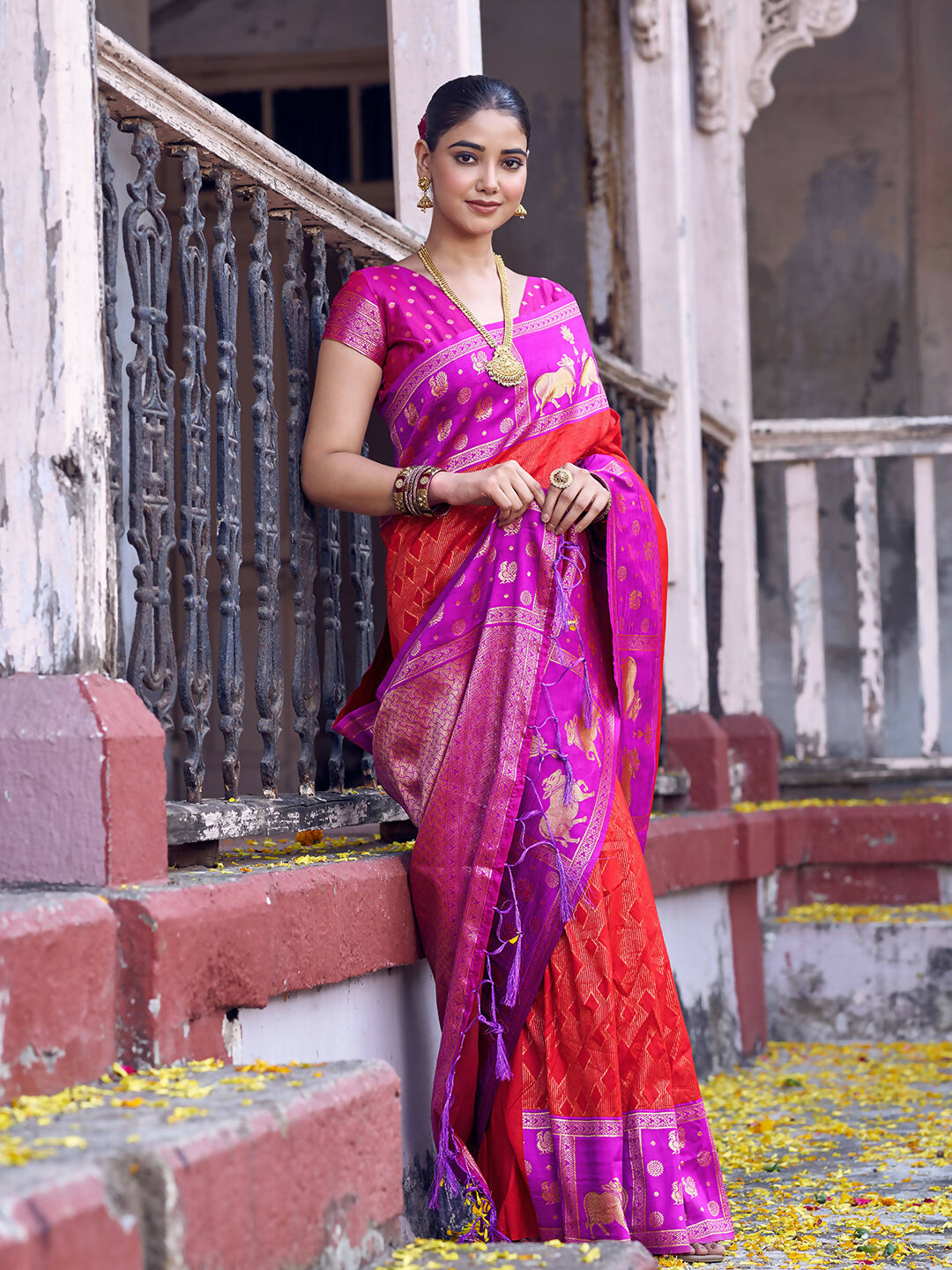 Shree Shyam Fashion Red Soft Silk Saree