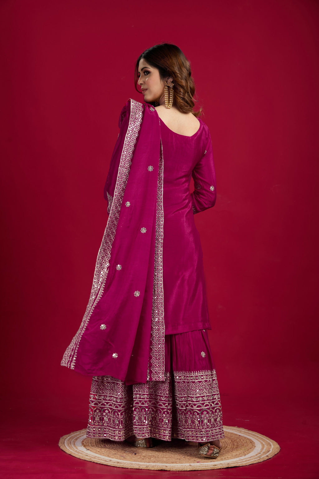 Joban Fashion Rani Kurta Set Silk Sequins , Zari, Coding & Thread Embroidered work