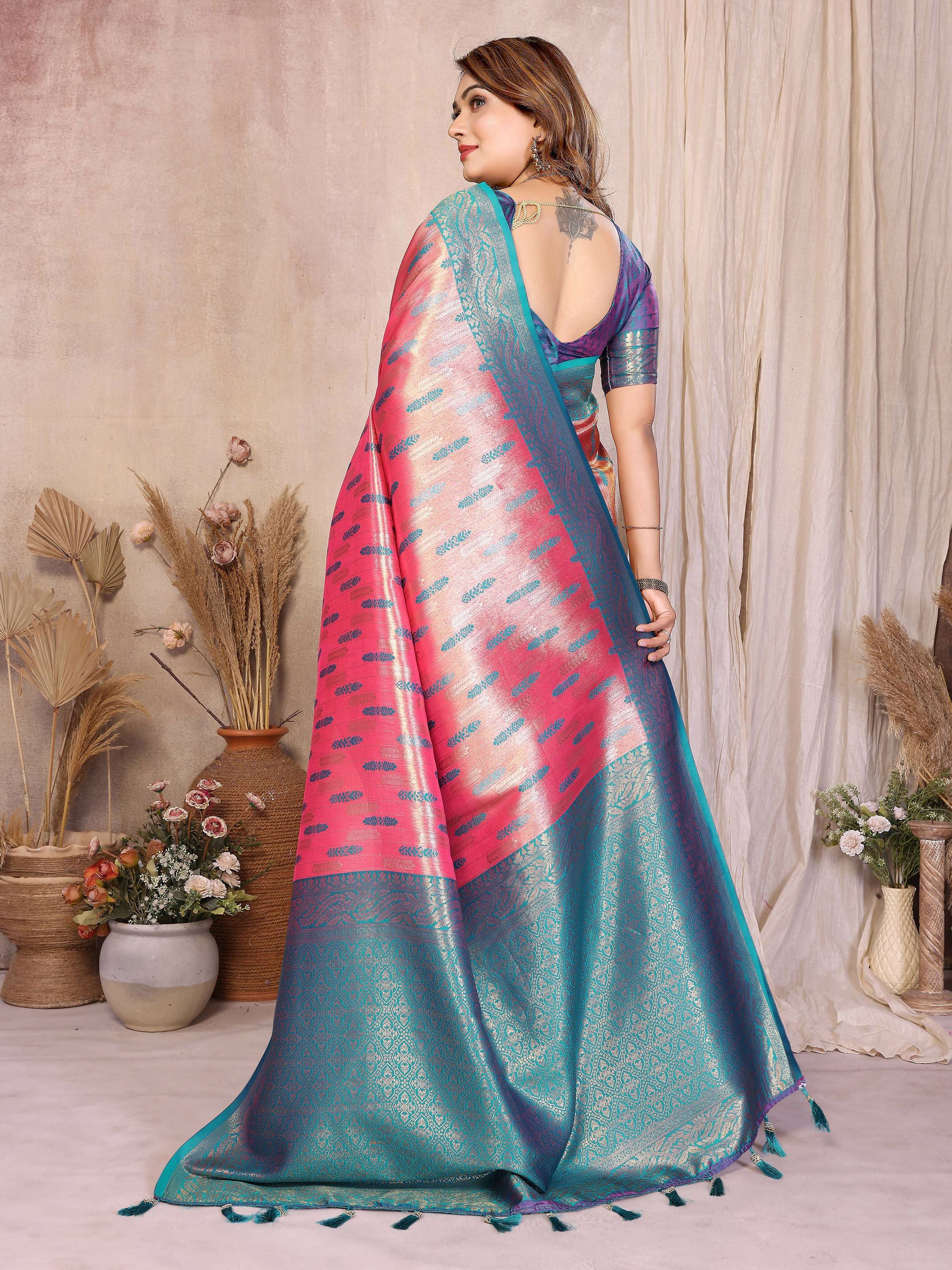 Aastha Fashion Red Tissue Silk Paithani Woven Saree