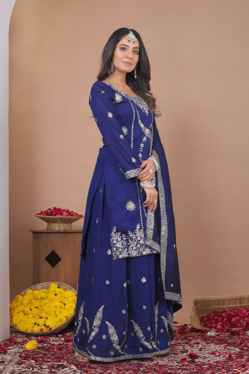 Joban Fashion Blue Georgette Embroidered Sharara Set