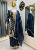 Teeya Creation Blue Color Chinon Silk Party Wear Trending Palazzo Set