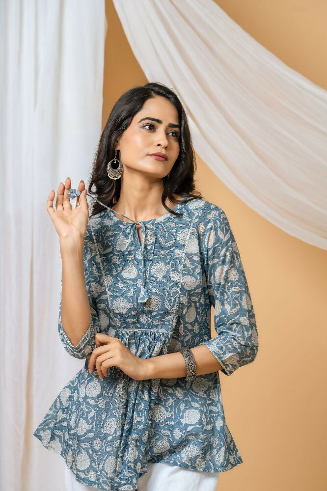Joban Fashion Blue Floral Hand Block Printed Cotton Co-Ord Set