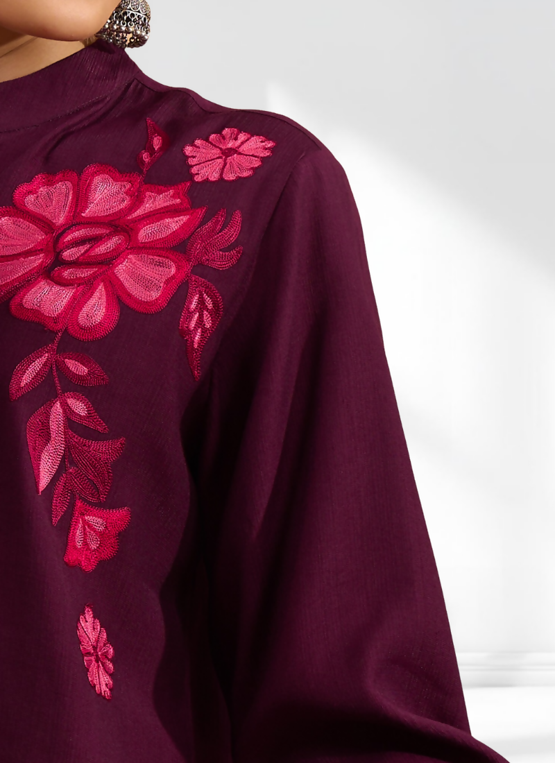 Joban Fashion Wine Silk Embroidered Readymade Tunic