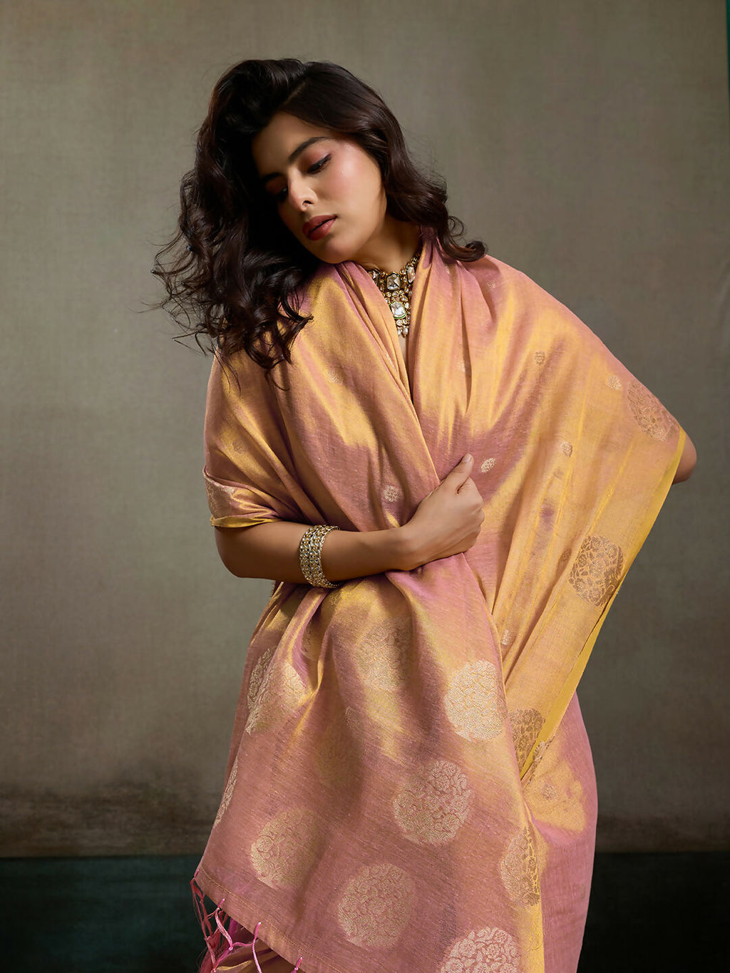 Shree Shyam Fashion Light Pink Tissue Silk Saree