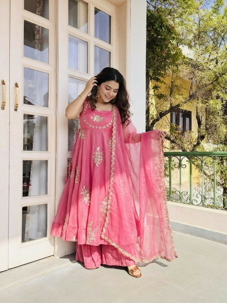 Teeya Creation New Womens Trendy Embroidery Sequence Work Pink Kurta Set