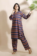 Breathables Women'S Blue Cotton Abstract Print Loungewear Co-Ord Set – Long Kurta & Pants