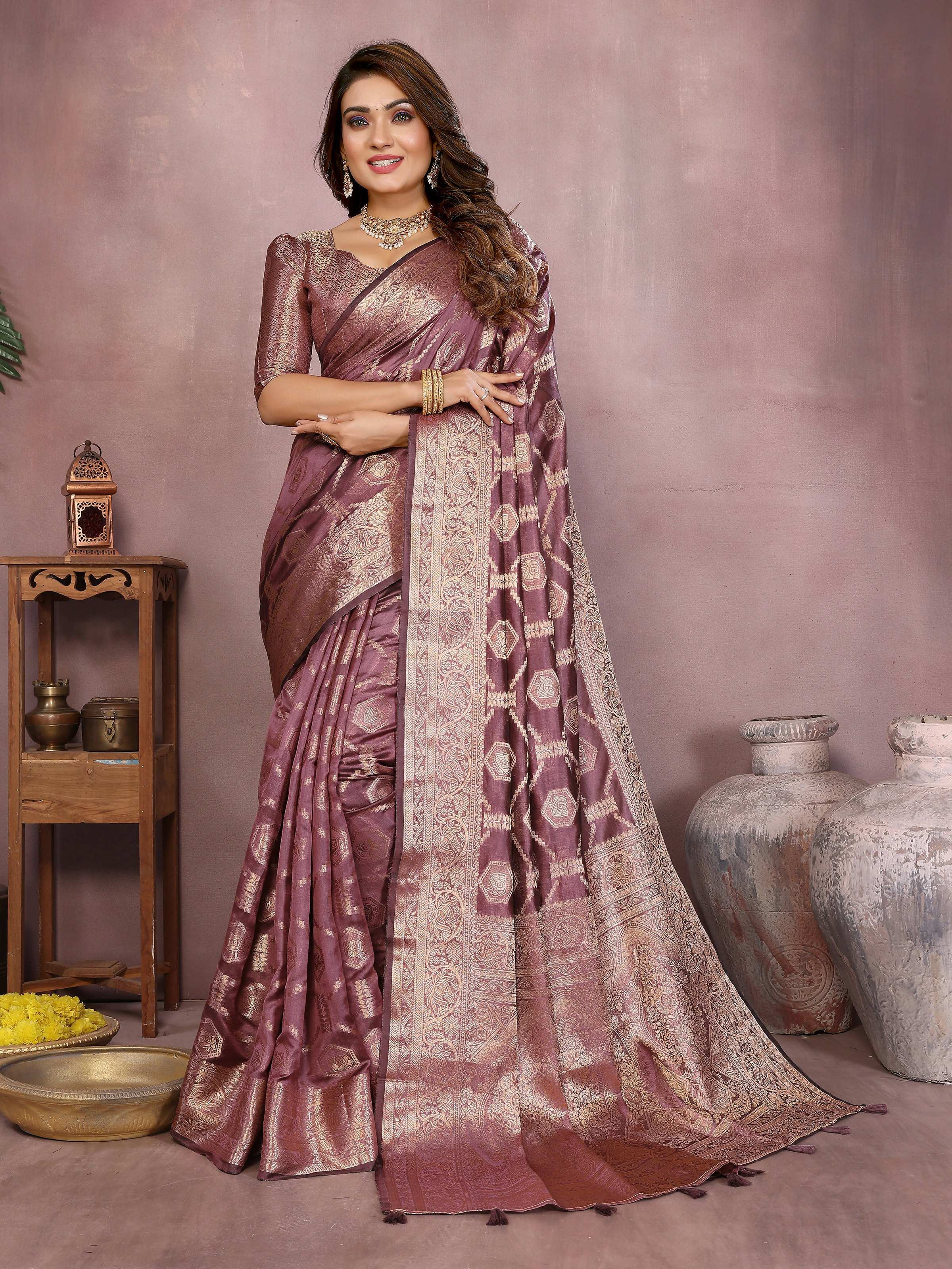 Aastha Fashion Purple Soft Organza Silk Weaving Saree