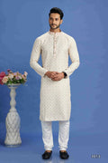 Raivat Ethnic Cotton Embroidery Kurta Pajama In Beige and Yellow Colour