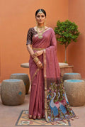 Vastranavya Mauve Muga Cotton Meenakari & Azarakh Pallu Saree with Contrast Blouse