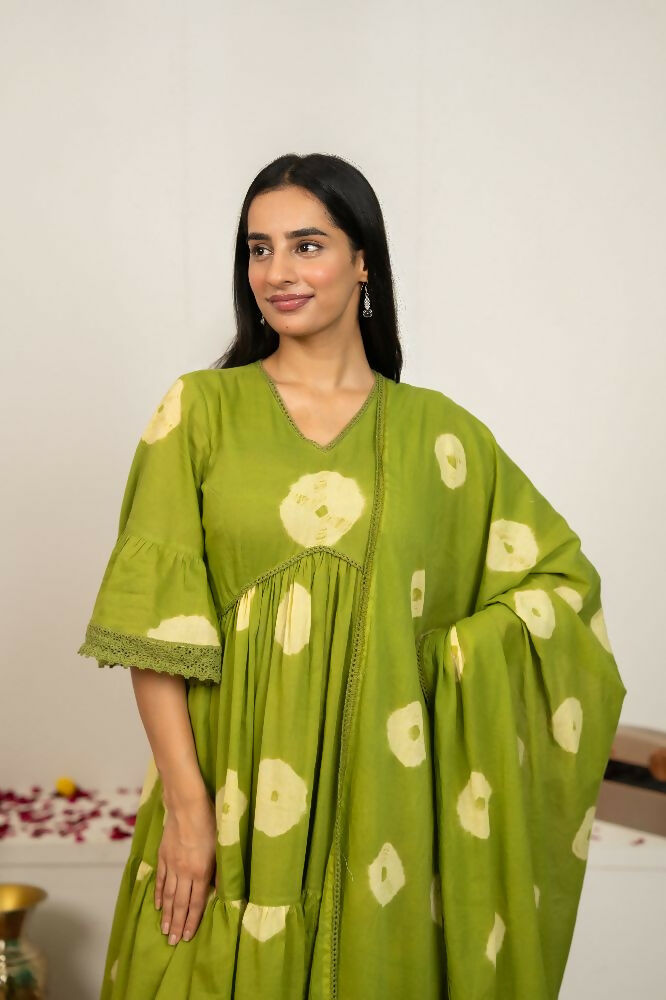 Joban Fashion Green Tie & Dye Cotton Suit Set