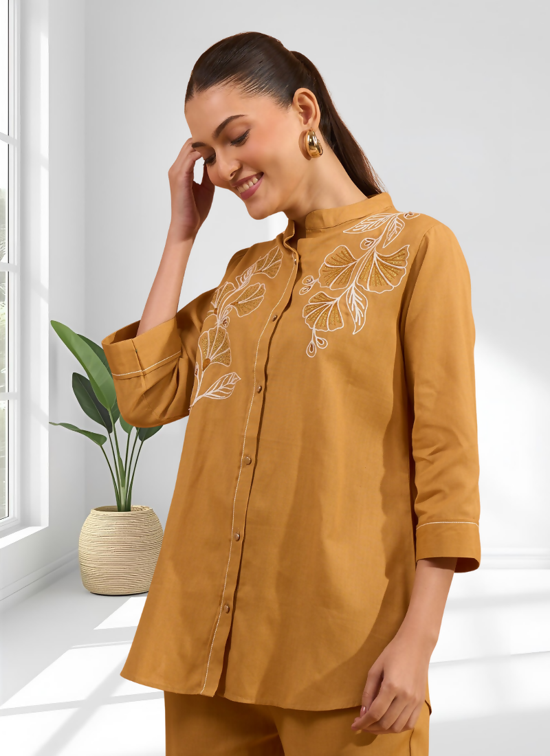 Joban Fashion Coral Cotton, Linen Embroidered Readymade Cord Set