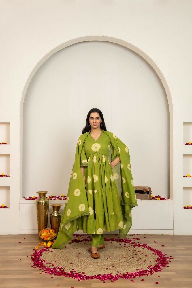 Joban Fashion Green Tie & Dye Cotton Suit Set