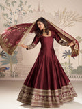 Evanik Women Maroon Embroidered Design Wedding Gown with Dupatta