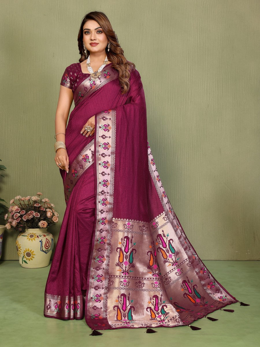 Anaita Maroon Paithani Gala Silk Saree With Blouse
