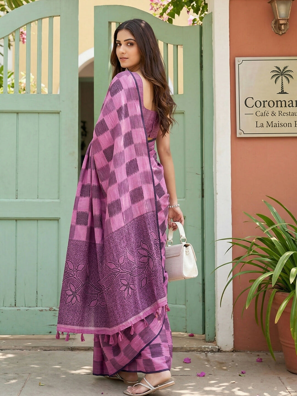 Shree Shyam Fashion Purple Linen Cotton Saree