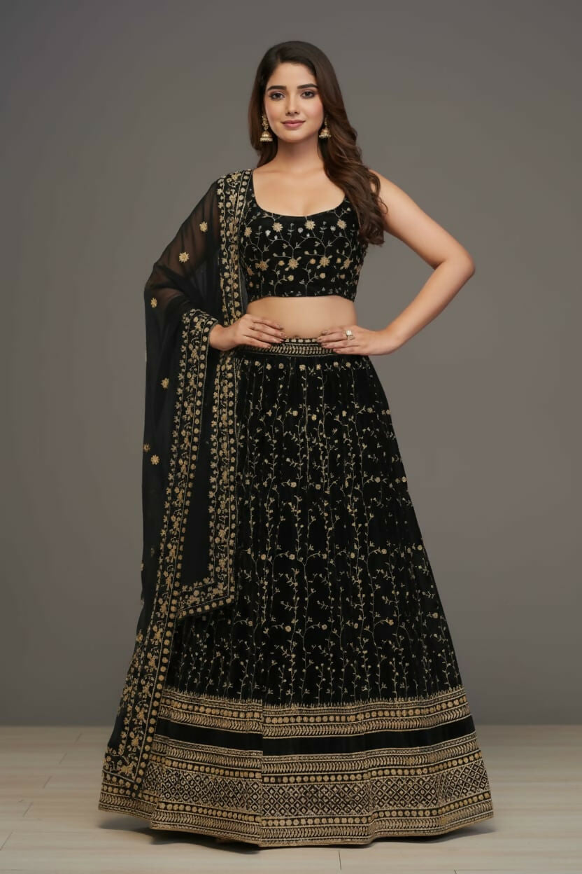 Lehenga Mart Designer Indian Wedding Lehenga Choli-Black