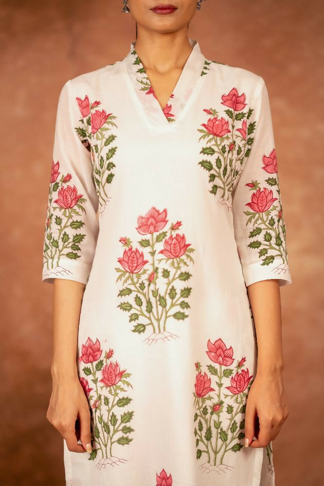 Joban Fashion Off White Red Hand Block Printed Cotton Suit Set