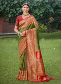 Anaita Mehendi Banarasi Saree With Blouse Piece