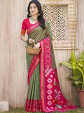 Anaita Mehndi Pochampally Silk Saree With Floral Printed Work With Blouse