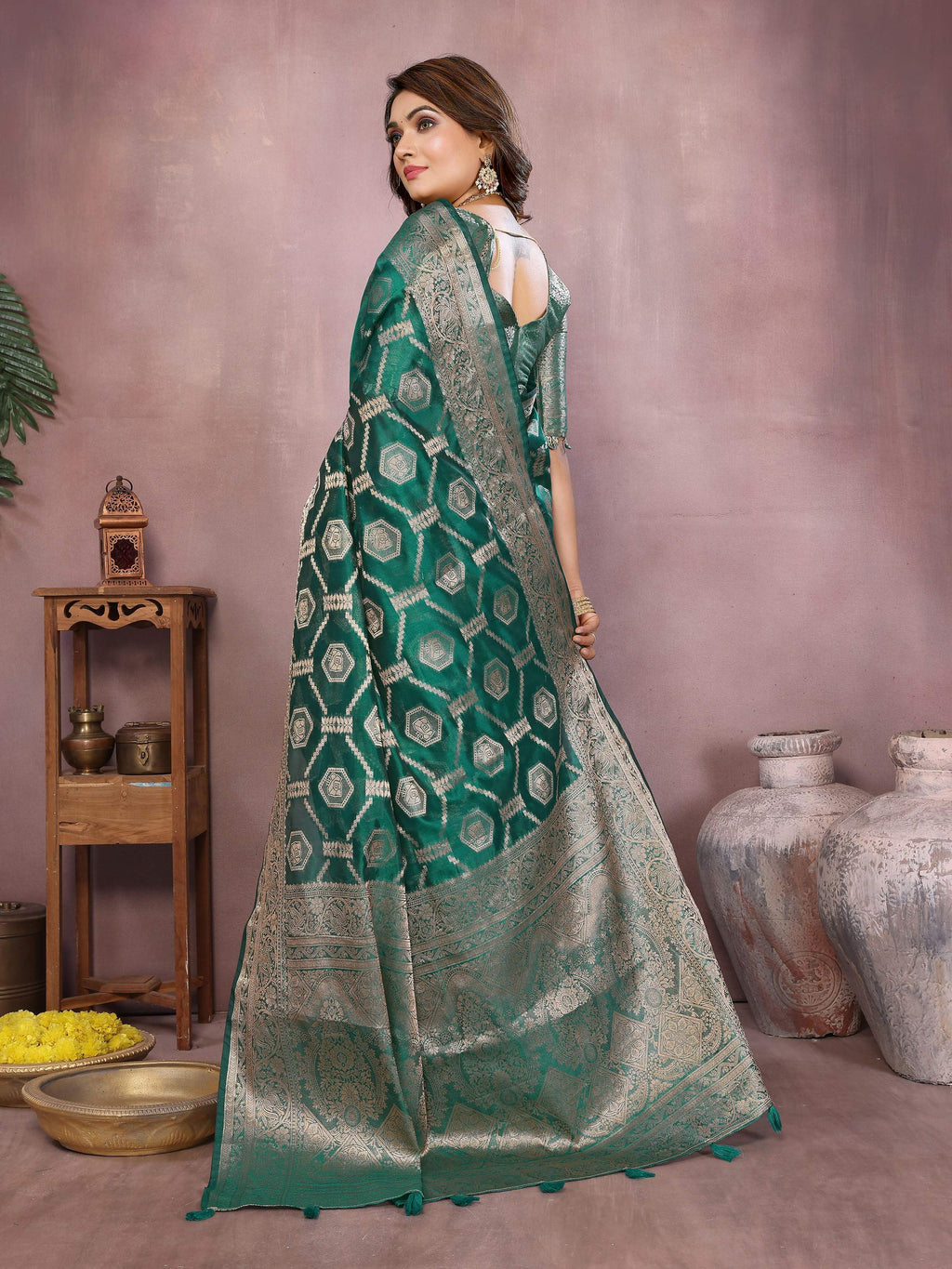 Aastha Fashion Light Green Soft Organza Silk Weaving Saree