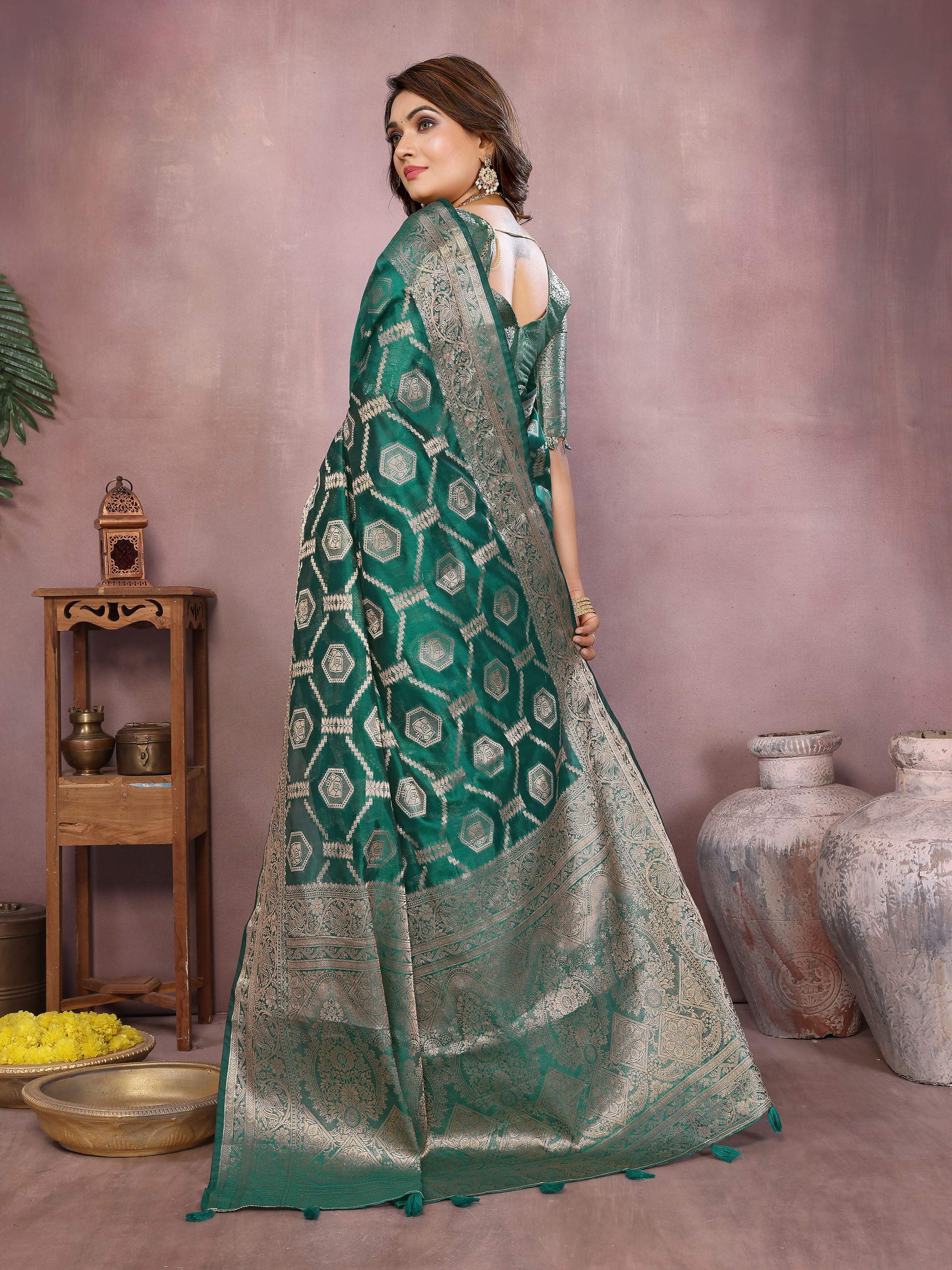 Aastha Fashion Light Green Soft Organza Silk Weaving Saree