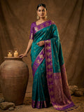 Shree Shyam Fashion Teal Green Soft Silk Saree