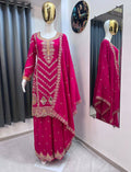 Teeya Creation Rani Color Chinon Silk Party Wear Trending Palazzo Set
