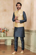 Raivat Ethnic Jacquard Banarasi Silk Woven Work 3 Pics Jacket Set In Beige Colour