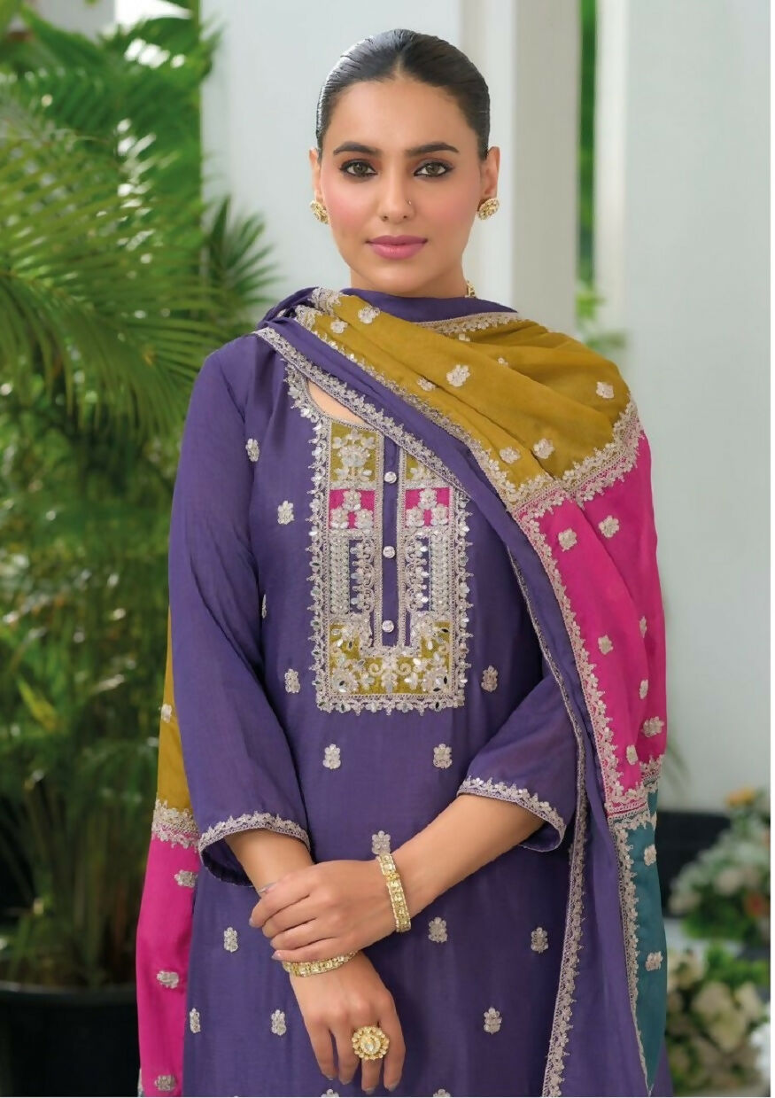 Teeya Creation Lavender Color Chinon Silk Embroidery Work Wedding Wear Designer Salwar Suit