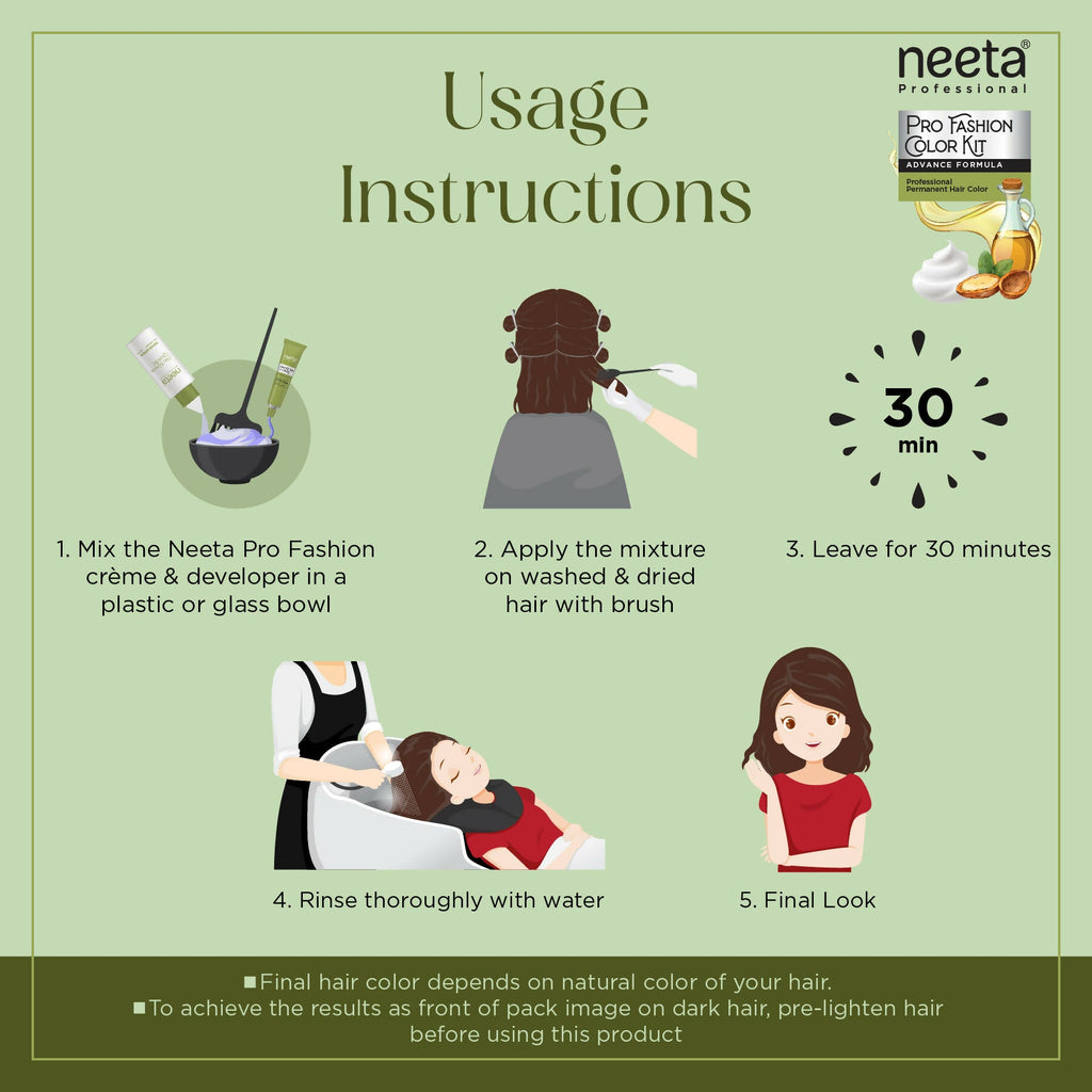 Neeta Professional Fashion Color Kit Permanent Hair Color Dark Brown 3.0