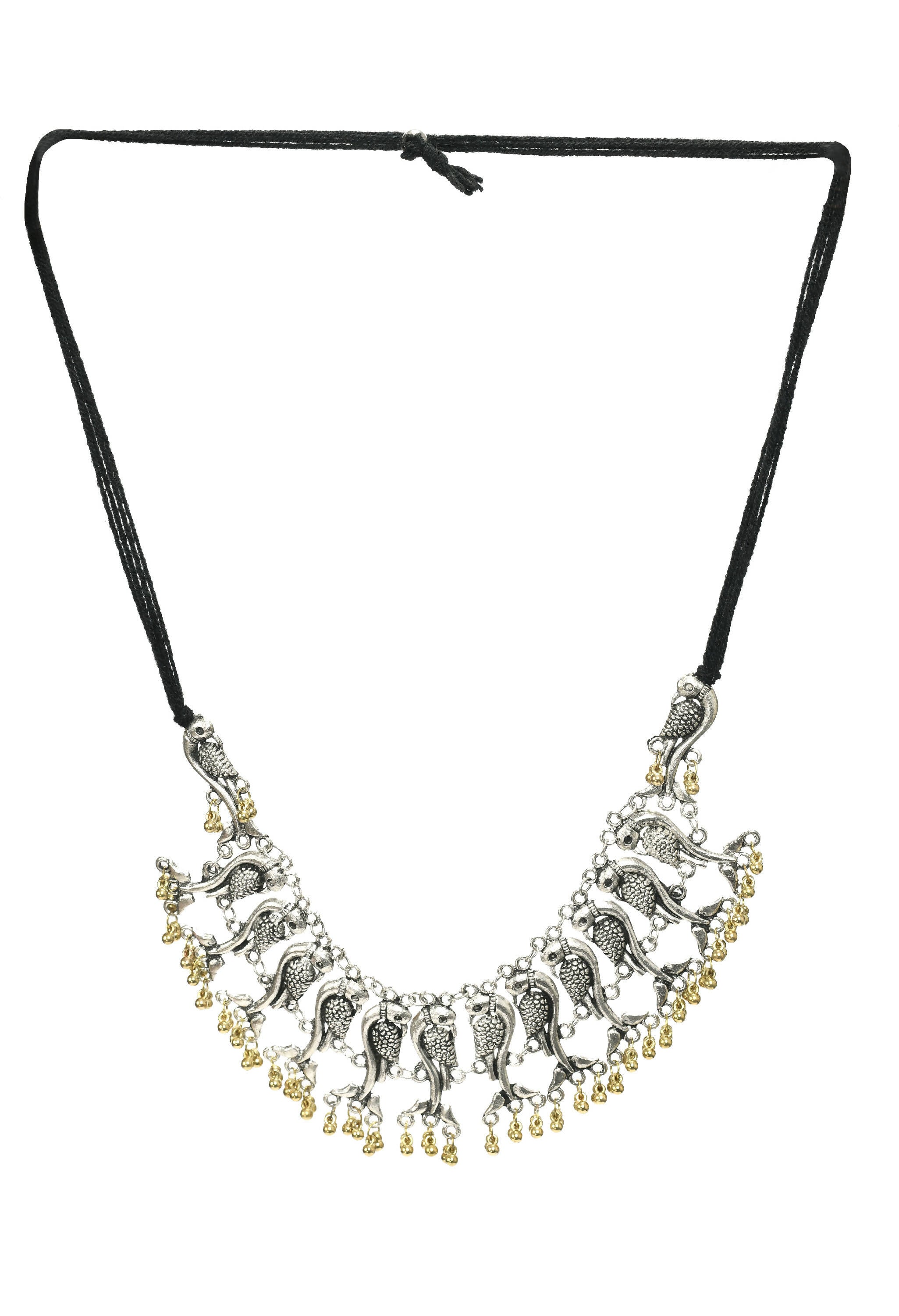 Mominos Fashion Johar Kamal Oxidised Silver-Plated Brass Finish Peacock Choker For Women (Silver/Golden)