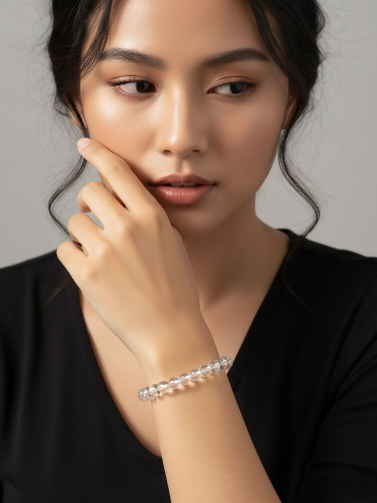 NVR White Crystal Beaded Bracelet for Men & Women