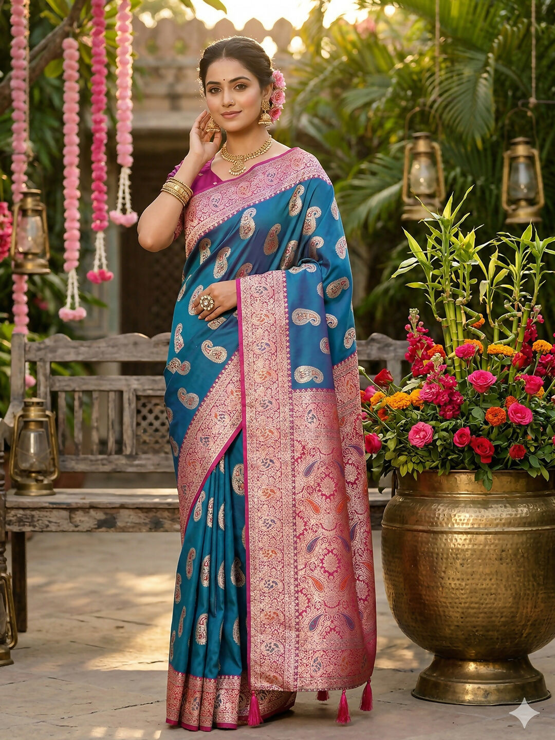 Shree Shyam Fashion Sky Blue Silk Blend Saree