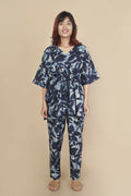 Breathables Women’S Loungewear Kaftan Cotton Blue Floral Print Co-Ord Set