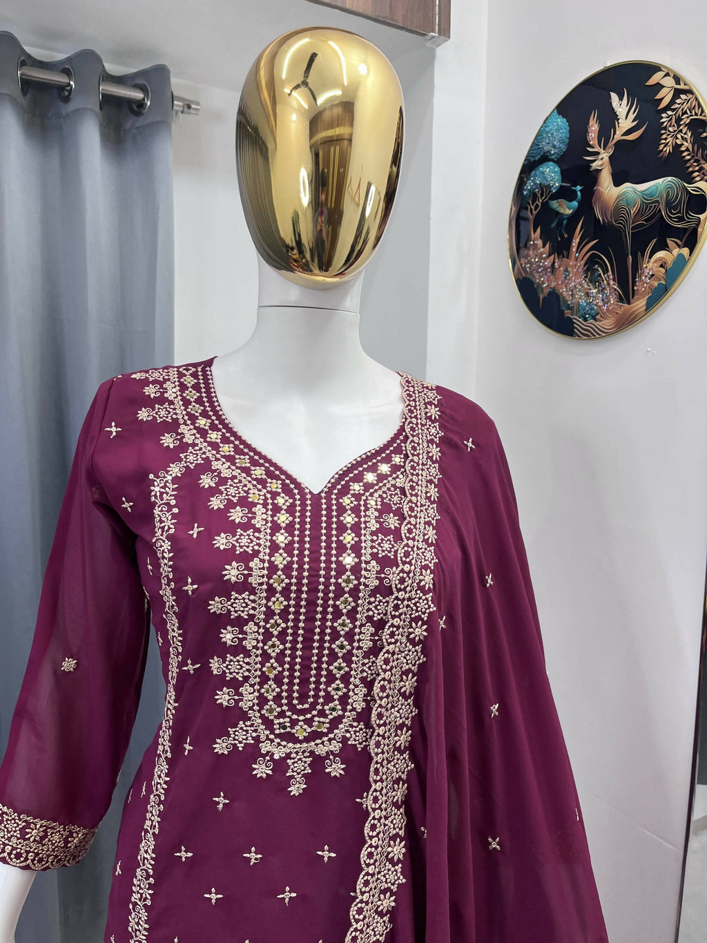 Teeya Creation Wine Color Faux Georgette Embroidery Work Party Wear Salwar Suit