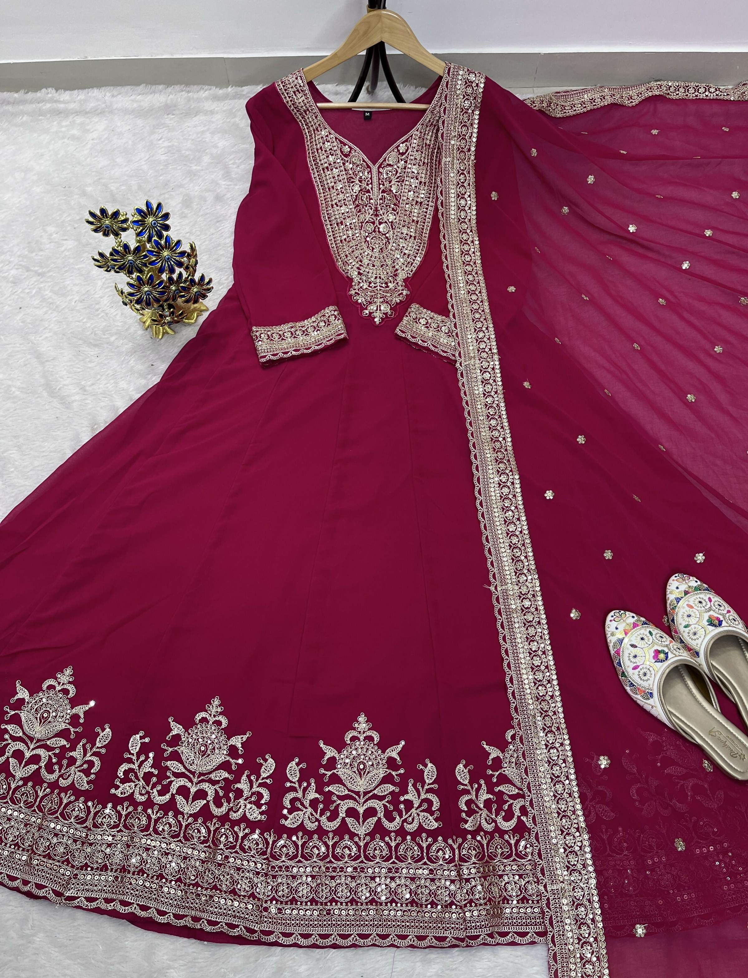 Teeya Creation Rani Color Faux Georgette Embroidery Work Long Party Wear Gown