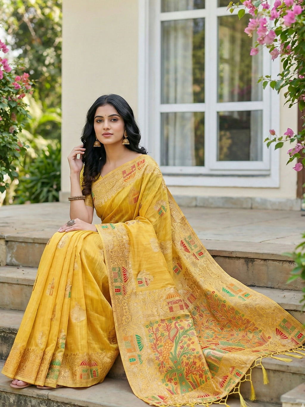 Shree Shyam Fashion Yellow Linen Cotton Saree